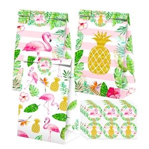 Flamingo Pineapple Tropical Theme Party Favor/Treat/Gift Bags with Stickers